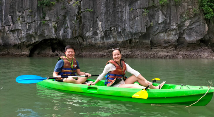 Halong Odyssey Cruise couple kayak.