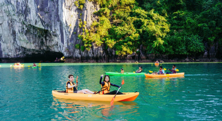 Kayaking in Halong bay.